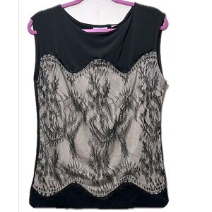 NY&C Black Knit Sleeveless Top cream Floral Lace Scalloped Edges - Size S - NWOT